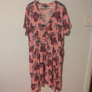 Torrid Pink Floral Challis Button Front Handkerchief Midi Shirt Dress Size 2X